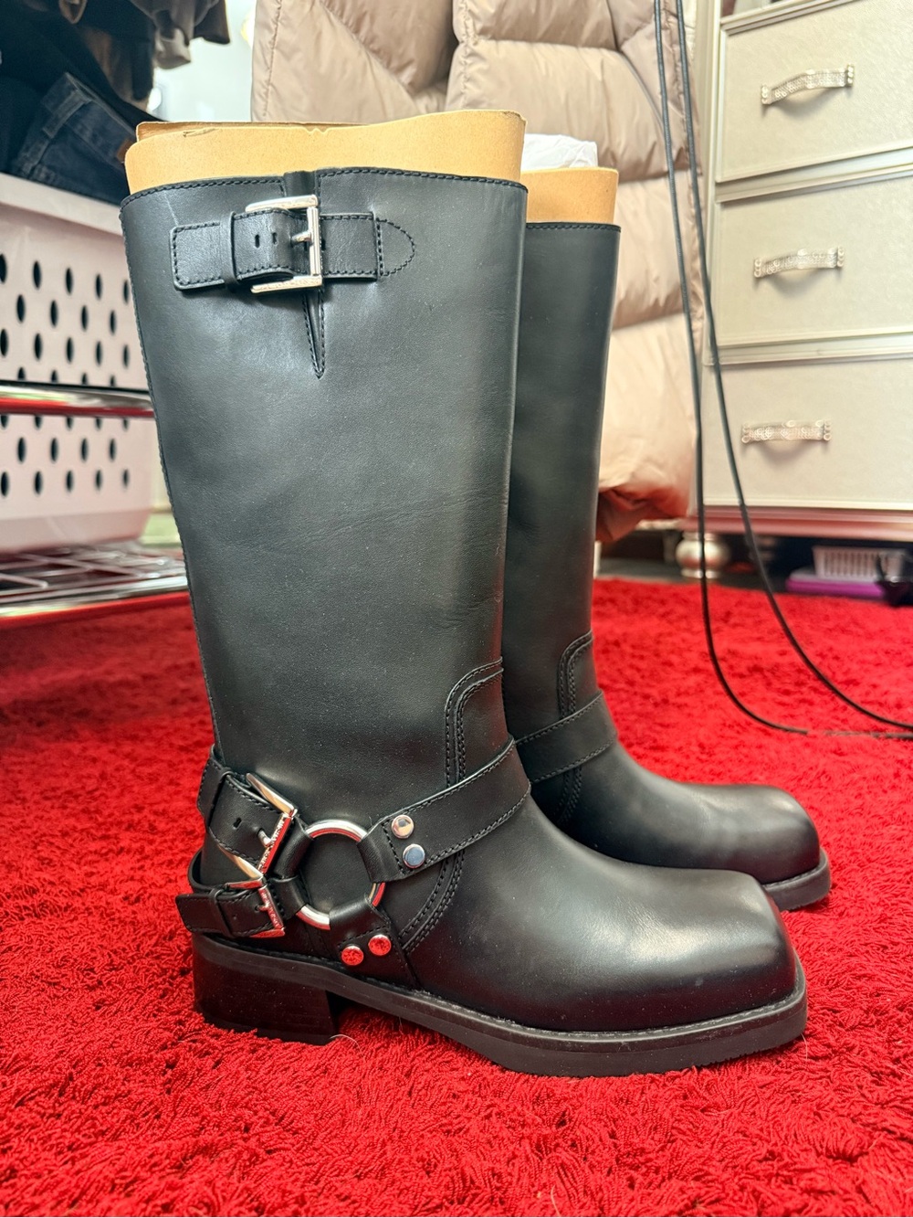 Michael Kors Black Crosby Moto Leather Boots